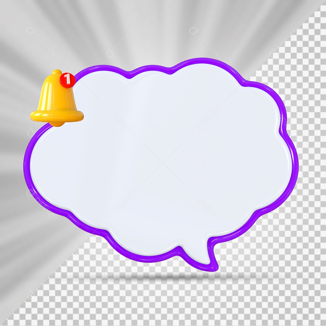 Elemento 3D Balão De Mensagem Com Bordas Roxo Nuvem para Composição PSD