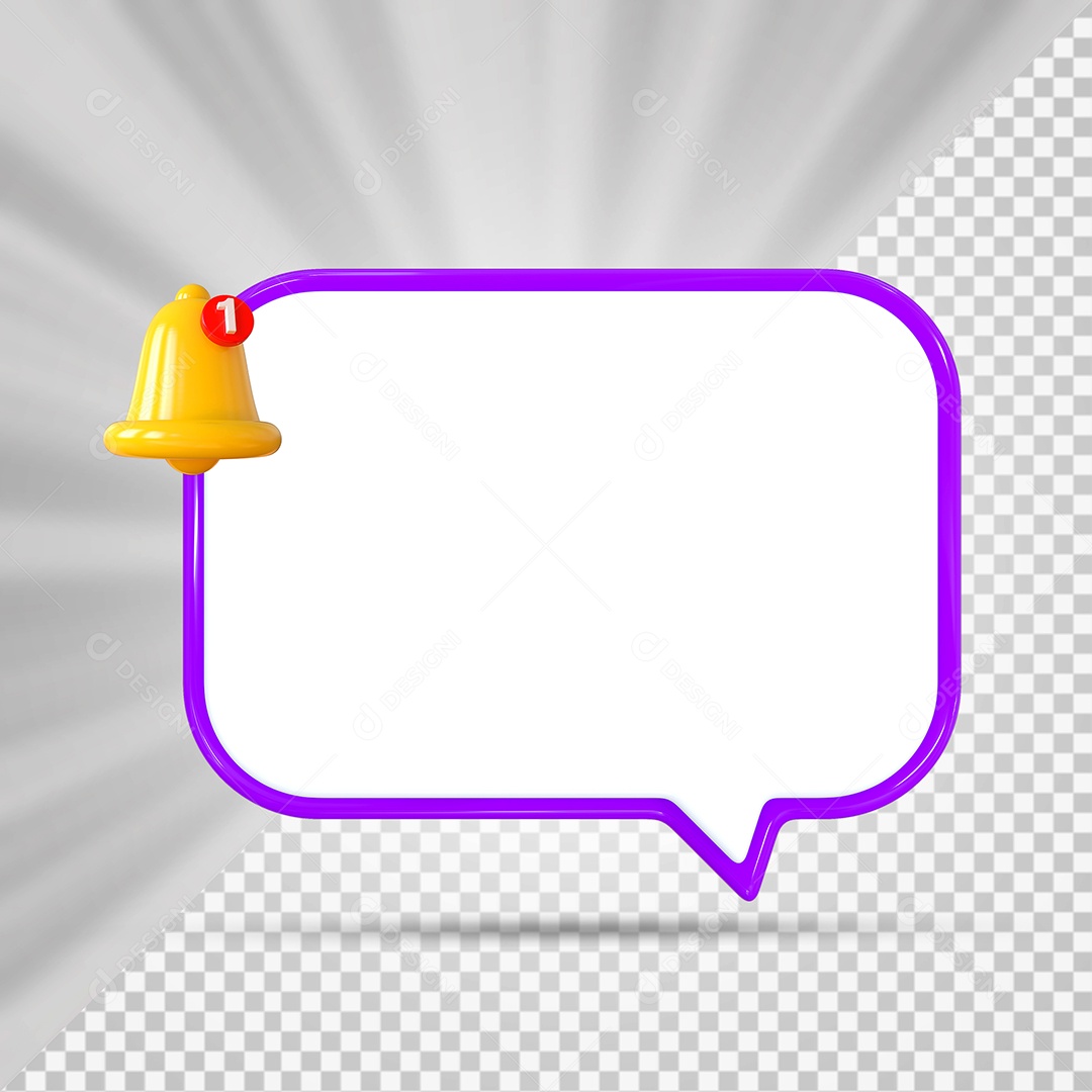 Elemento 3D Balão De Mensagem Com Bordas Roxo Rentâgular para Composição PSD