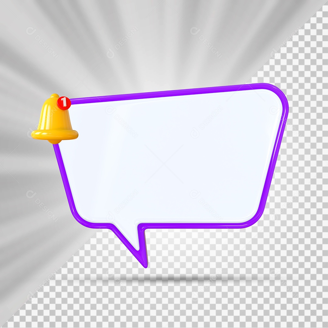 Elemento 3D Balão De Mensagem Com Bordas Roxo Retângular com Cantos Arredondados para Composição PSD