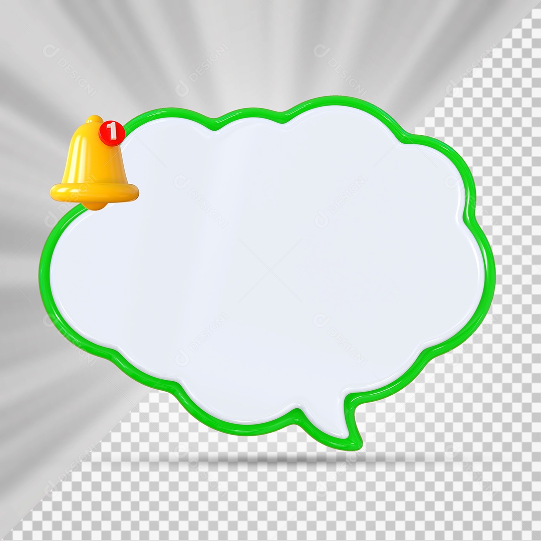 Elemento 3D Balão De Mensagem Com Bordas Verde Nuvem para Composição PSD