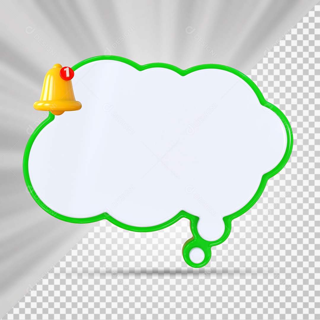 Elemento 3D Balão De Mensagem Com Bordas Verde Nuvem para Composição PSD
