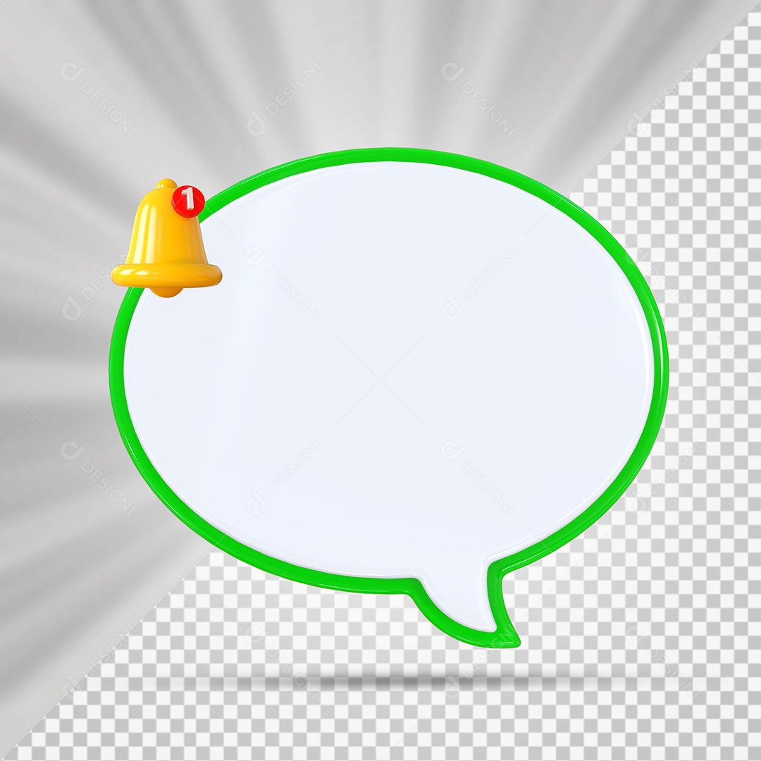 Elemento 3D Balão De Mensagem Com Bordas Verde Redondo para Composição PSD