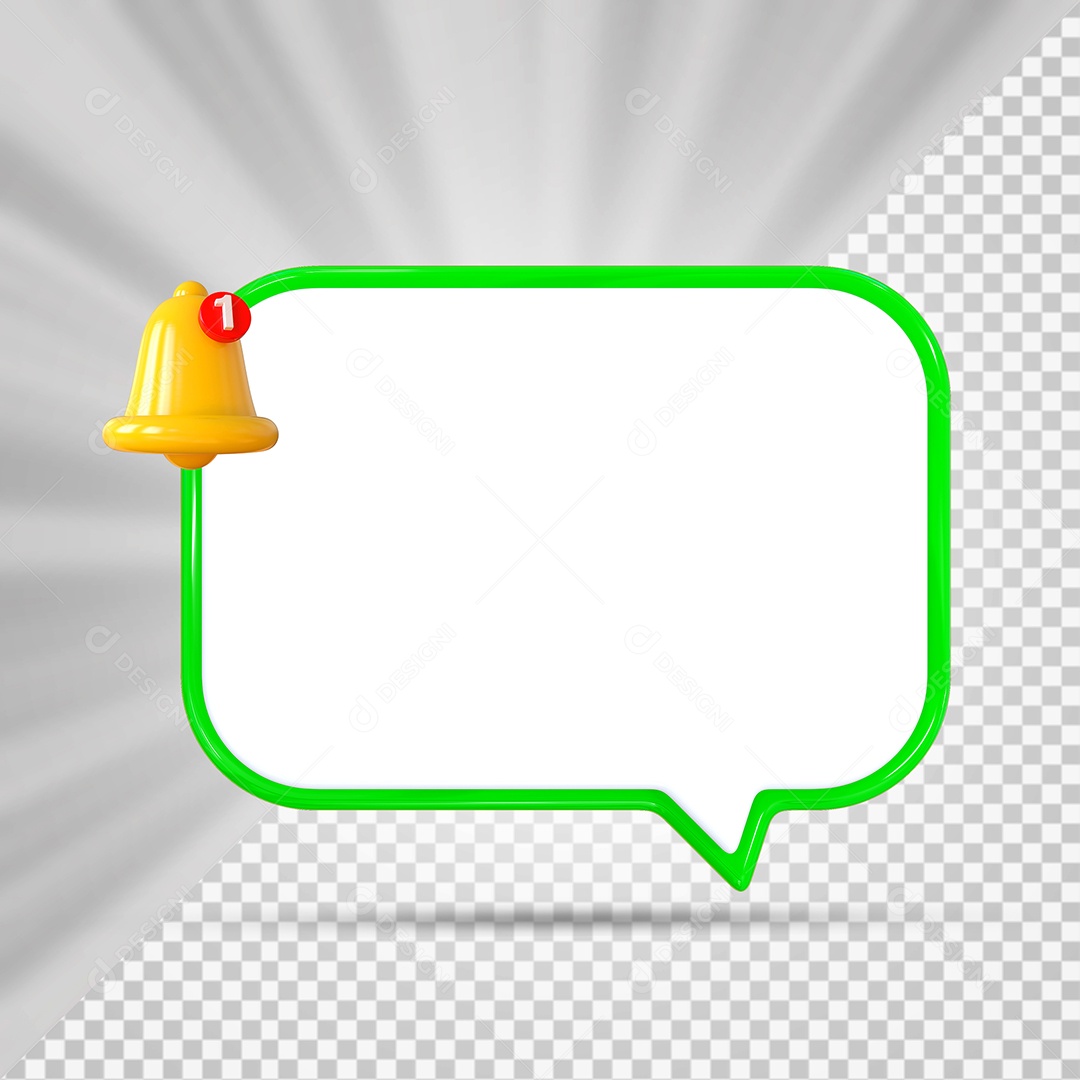 Elemento 3D Balão De Mensagem Com Bordas Verde Rentâgular para Composição PSD