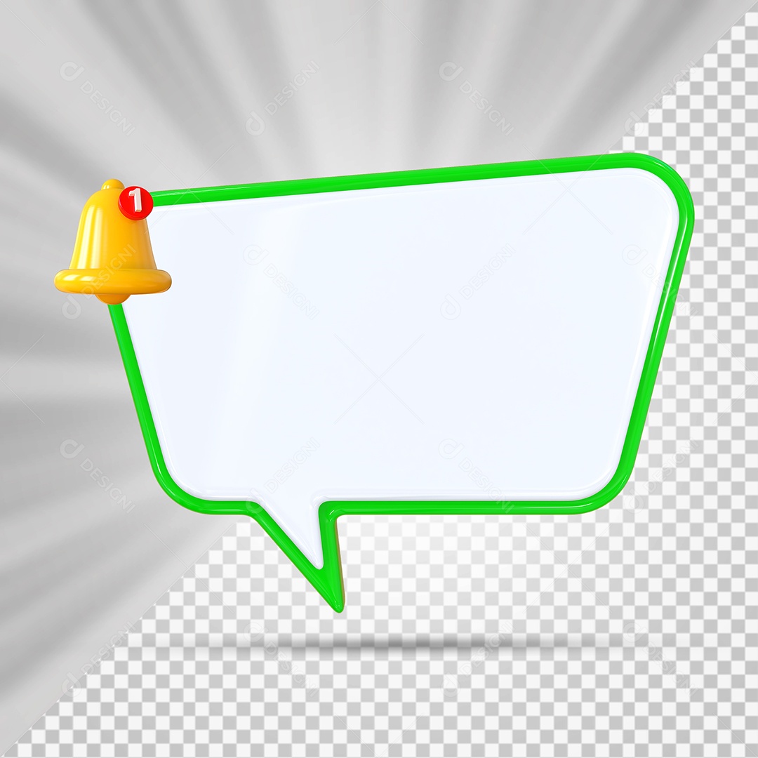Elemento 3D Balão De Mensagem Com Bordas Verde Retângular com Cantos Arredondados para Composição PSD