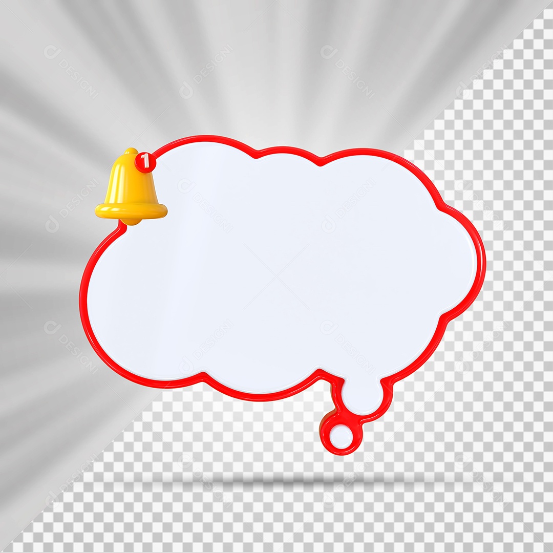 Elemento 3D Balão De Mensagem Com Bordas Vermelha Nuvem para Composição PSD