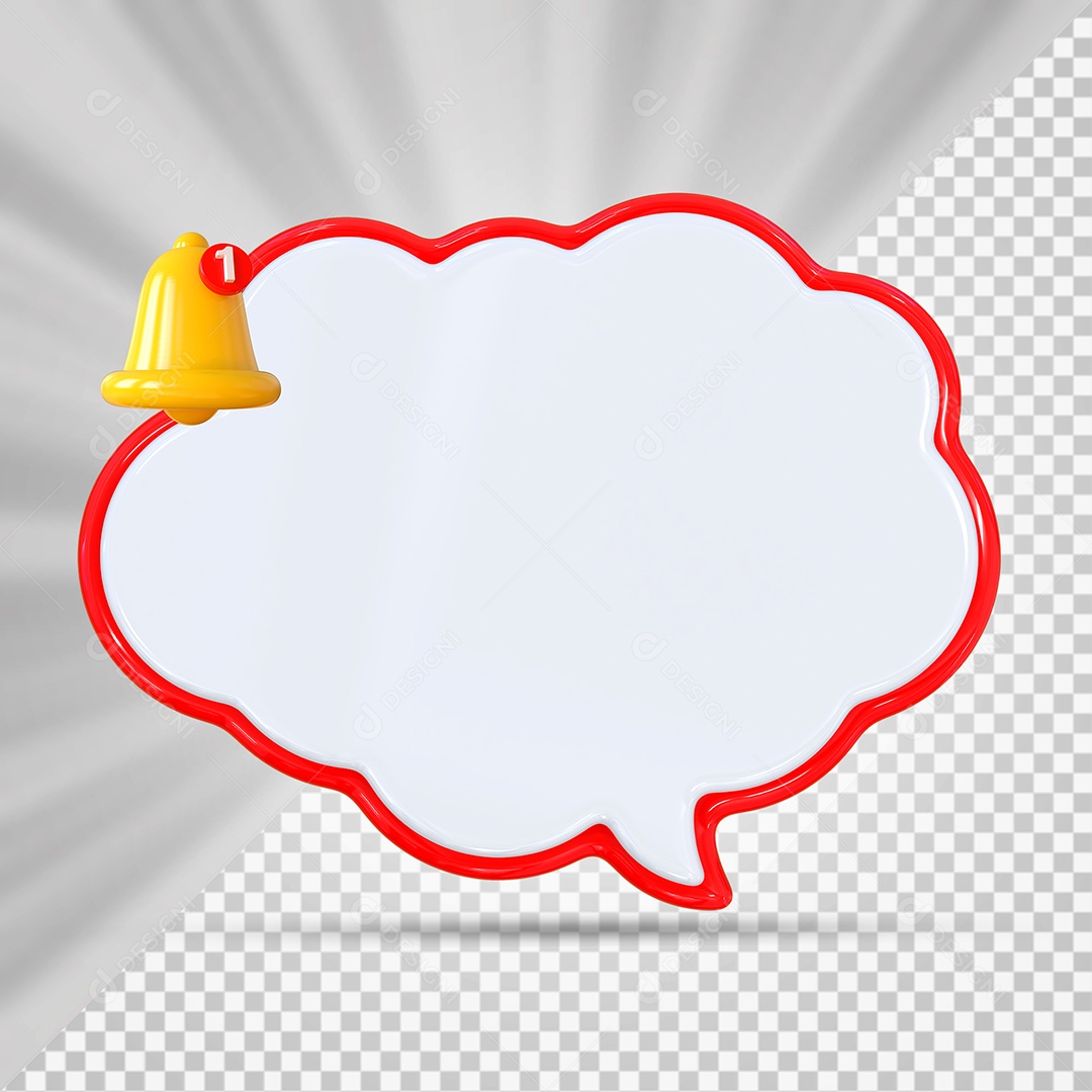 Elemento 3D Balão De Mensagem Com Bordas Vermelha Nuvem para Composição PSD