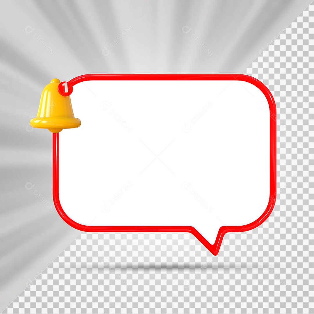 Elemento 3D Balão De Mensagem Com Bordas Vermelha Rentâgular para Composição PSD
