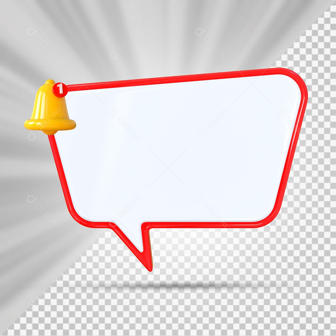 Elemento 3D Balão De Mensagem Com Bordas Vermelha Retângular com Cantos Arredondados para Composição PSD