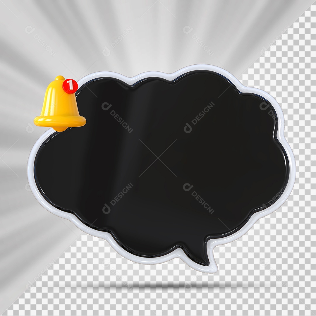 Elemento 3D Balão De Mensagem Preto Nuvem para Composição PSD