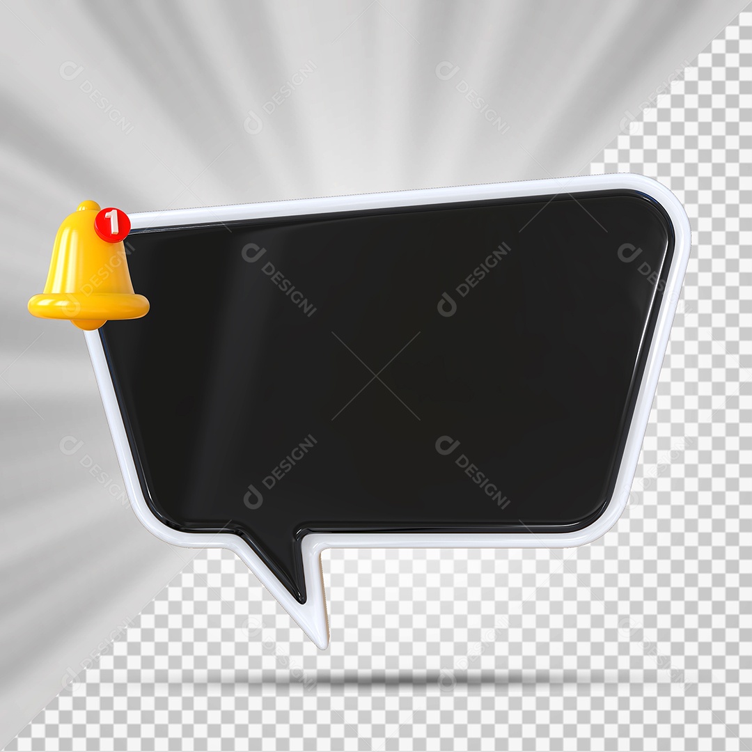 Elemento 3D Balão De Mensagem Preto Retângular com Cantos Arredondados para Composição PSD