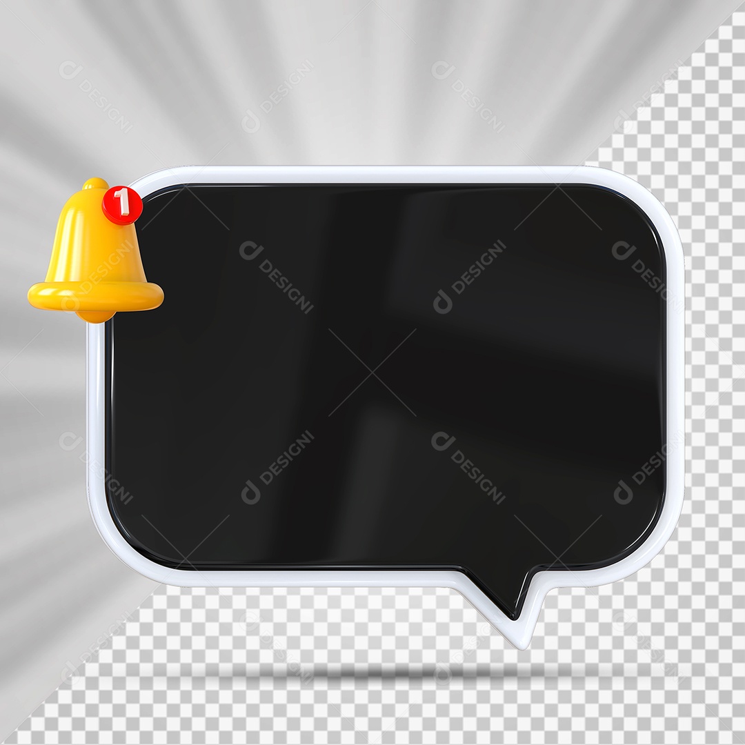 Elemento 3D Balão De Mensagem Preto Retangular para Composição PSD
