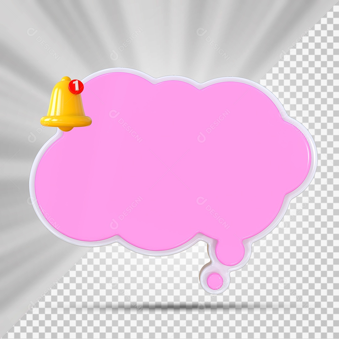 Elemento 3D Balão De Mensagem Rosa Nuvem para Composição PSD