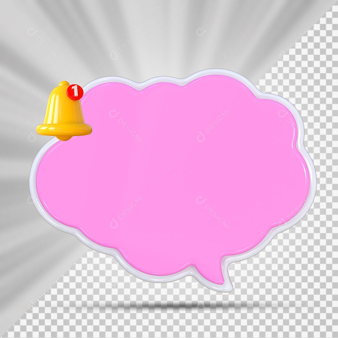 Elemento 3D Balão De Mensagem Rosa Nuvem para Composição PSD