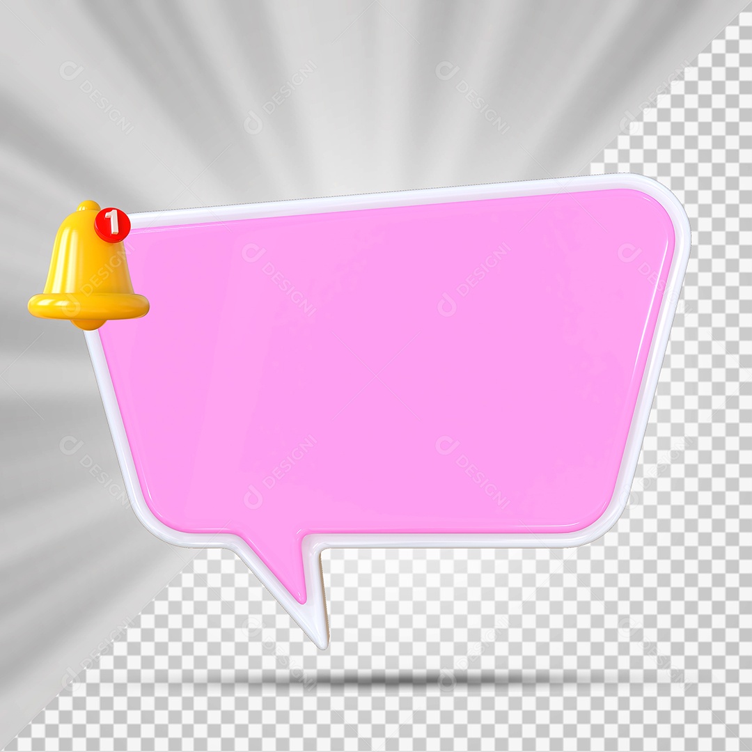 Elemento 3D Balão De Mensagem Rosa Retângular com Cantos Arredondados para Composição PSD