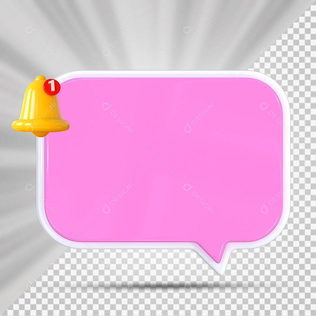 Elemento 3D Balão De Mensagem Rosa Retângular para Composição PSD