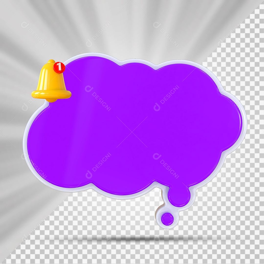 Elemento 3D Balão De Mensagem Roxo Nuvem para Composição PSD