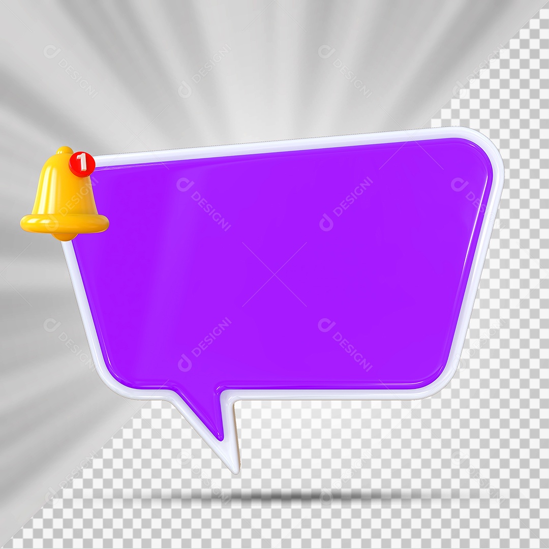 Elemento 3D Balão De Mensagem Roxo Retângular com Cantos Arredondados para Composição PSD