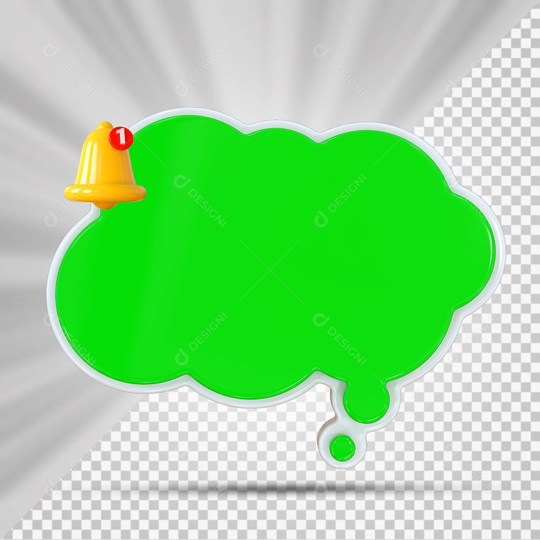 Elemento 3D Balão De Mensagem Verde Nuvem para Composição PSD