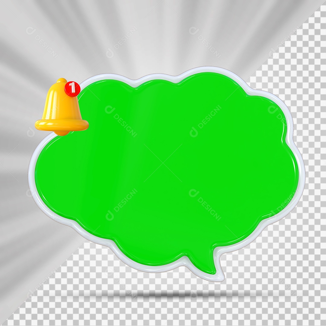 Elemento 3D Balão De Mensagem Verde Nuvem para Composição PSD