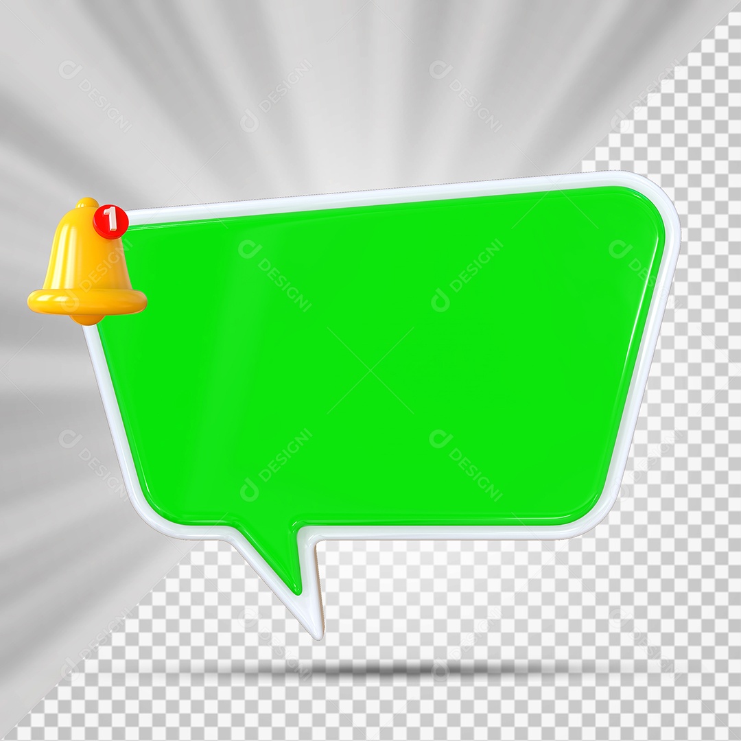 Elemento 3D Balão De Mensagem Verde Retângular com Cantos Arredondados para Composição PSD