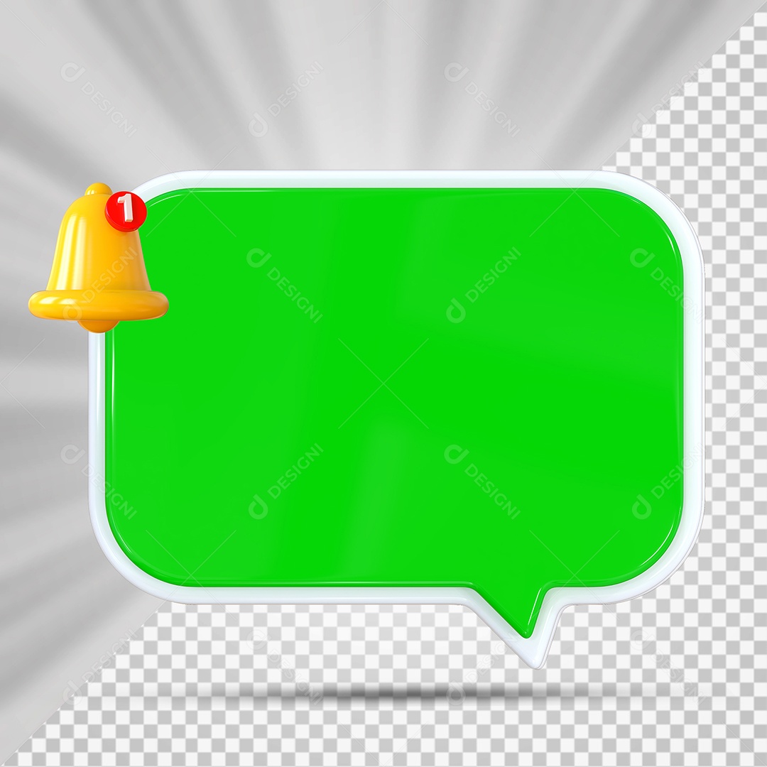 Elemento 3D Balão De Mensagem Verde Retângular para Composição PSD