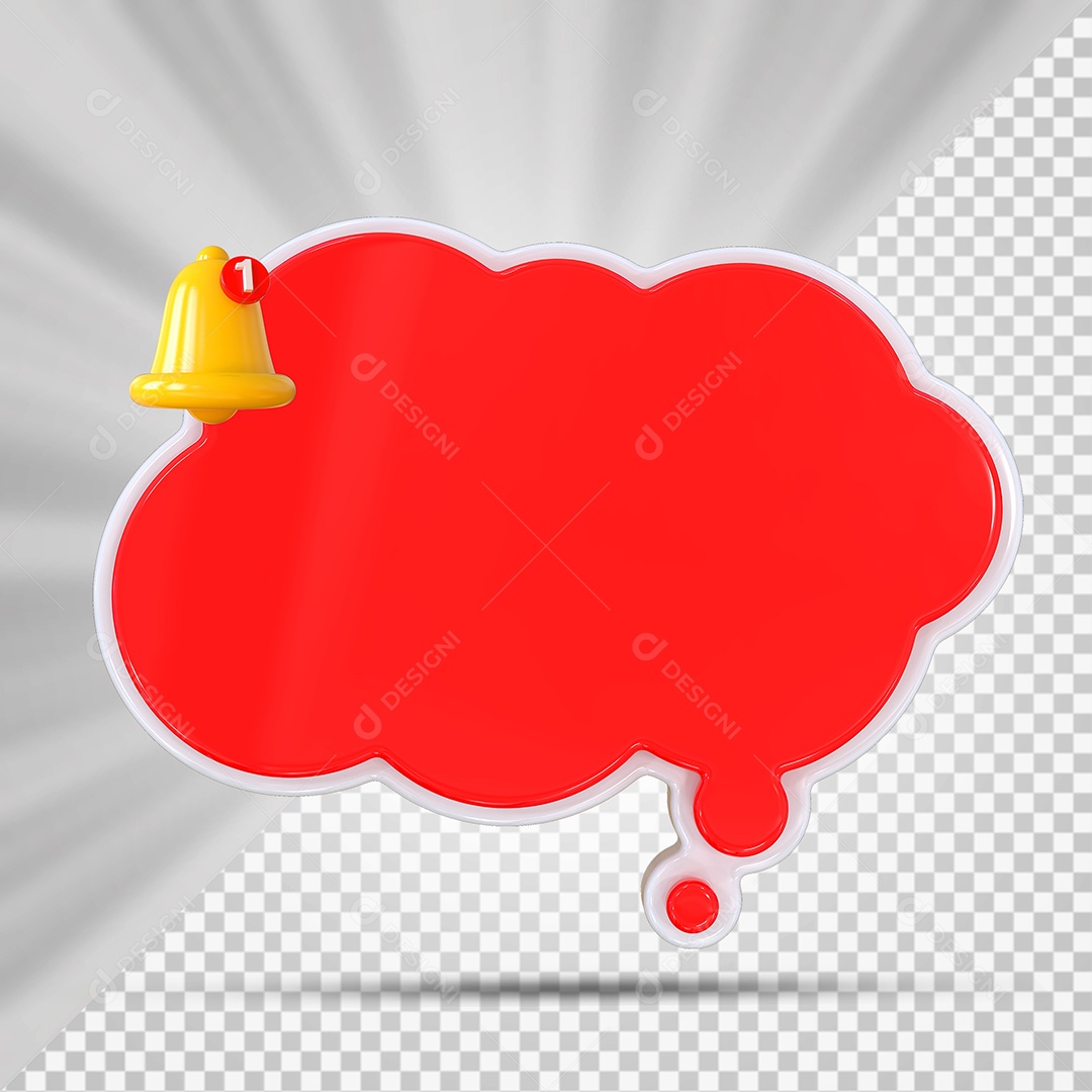 Elemento 3D Balão De Mensagem Vermelho Nuvem para Composição PSD