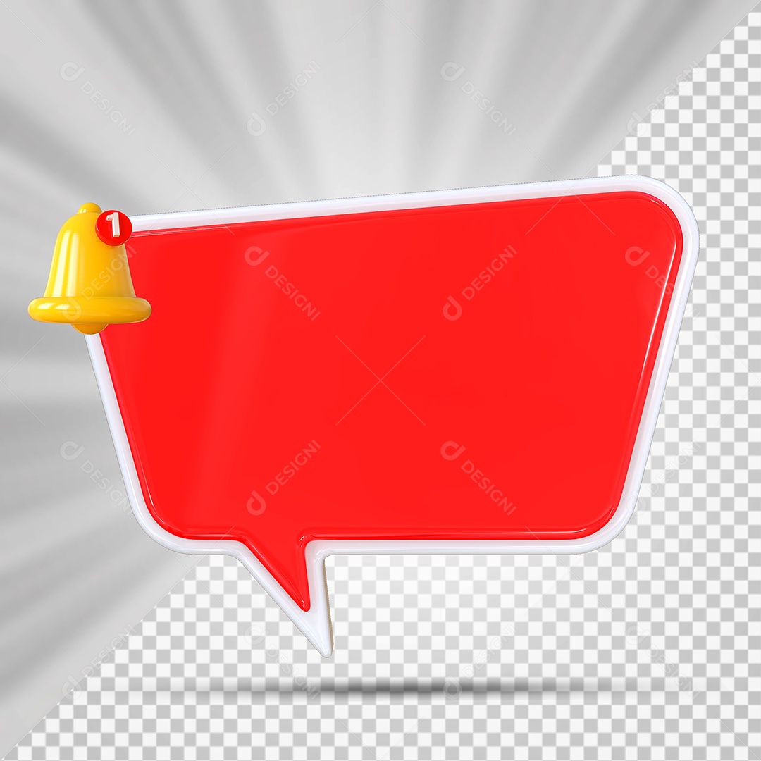 Elemento 3D Balão De Mensagem Vermelho Retângular com Cantos Arredondados para Composição PSD