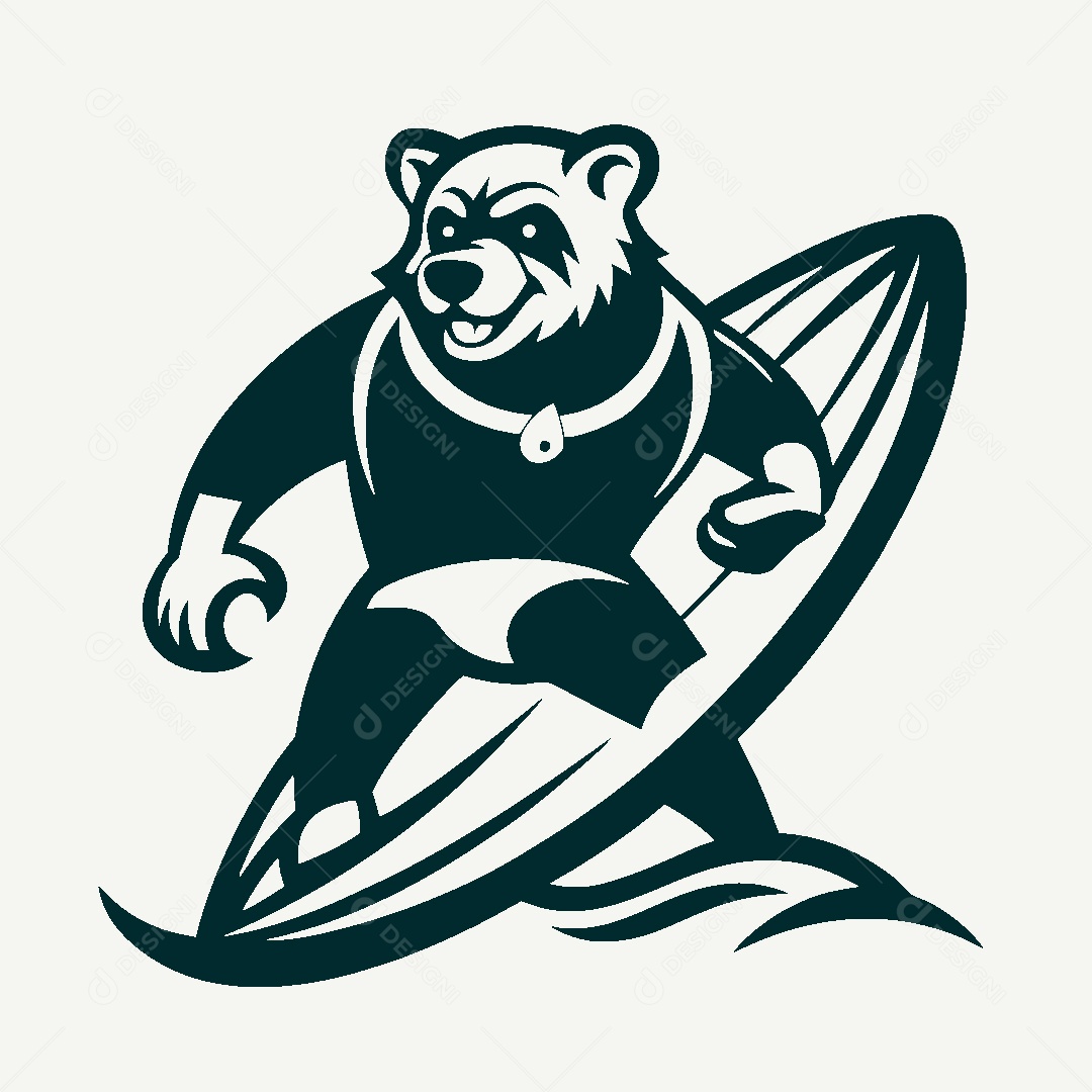 Modelo de Logo de Urso Surfando Vetor EPS