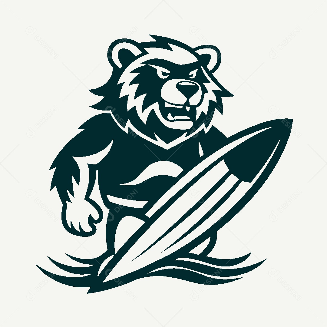 Modelo de Logo de Urso Surfando Vetor EPS