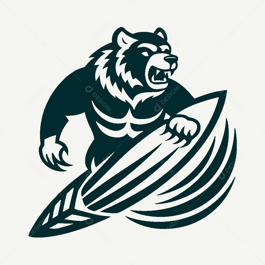 Modelo de Logo de Urso Surfando Vetor EPS