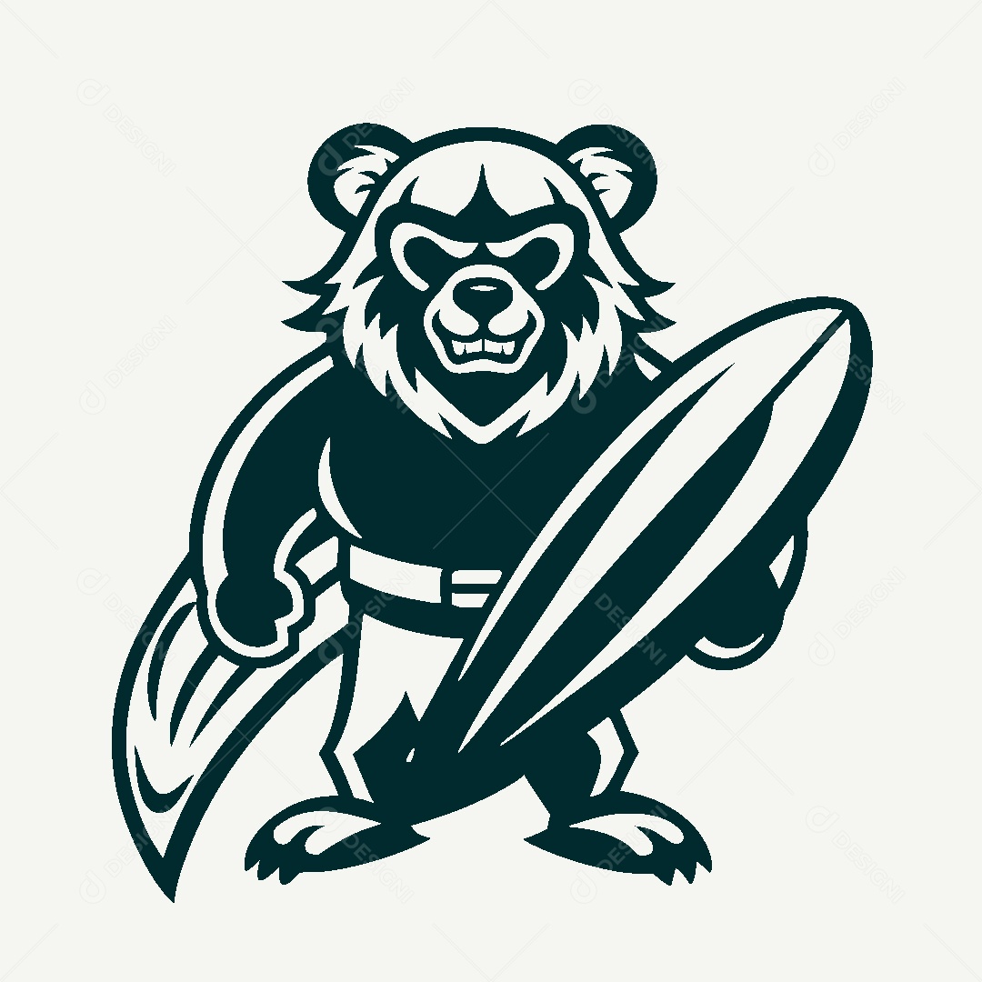 Modelo de Logo de Urso Surfando Vetor EPS