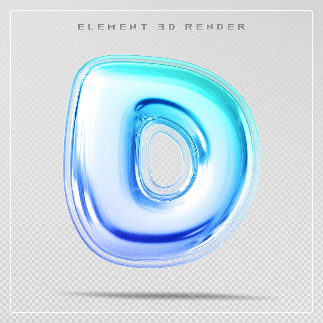 Elemento 3D Letra D Azul Para Composição PSD