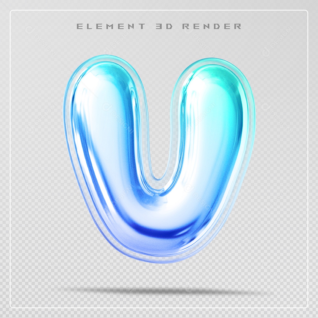 Elemento 3D Letra V Azul Para Composição PSD