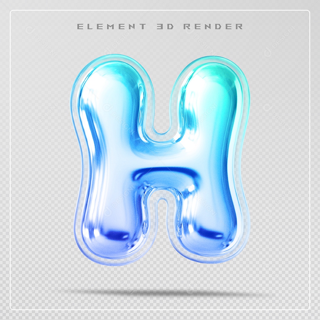 Elemento 3D Letra H Azul Para Composição PSD