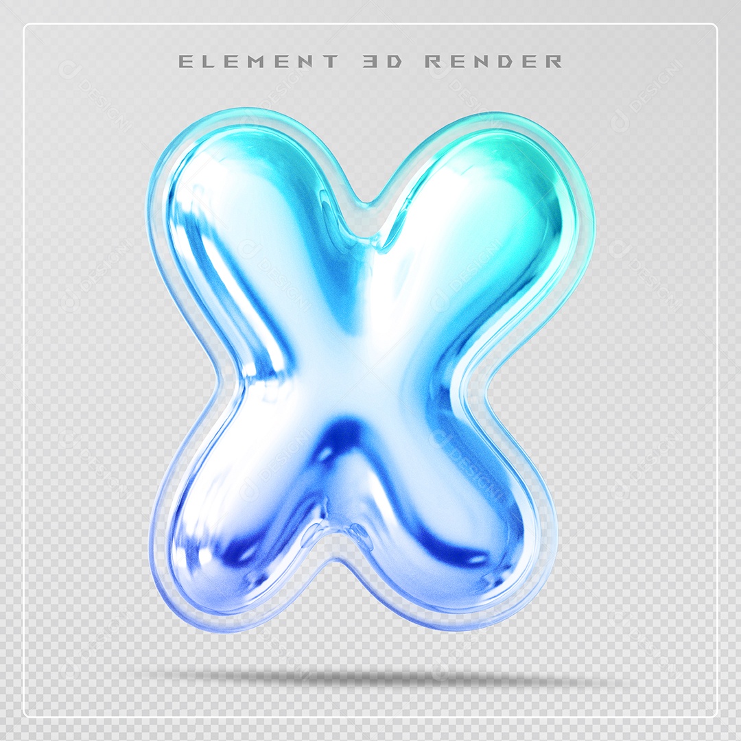 Elemento 3D Letra X Azul Para Composição PSD