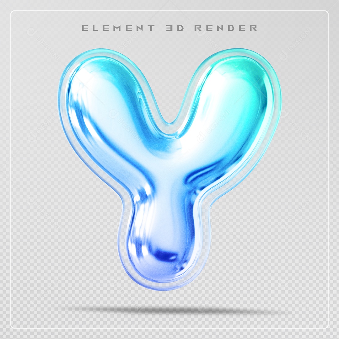 Elemento 3D Letra Y Azul Para Composição PSD