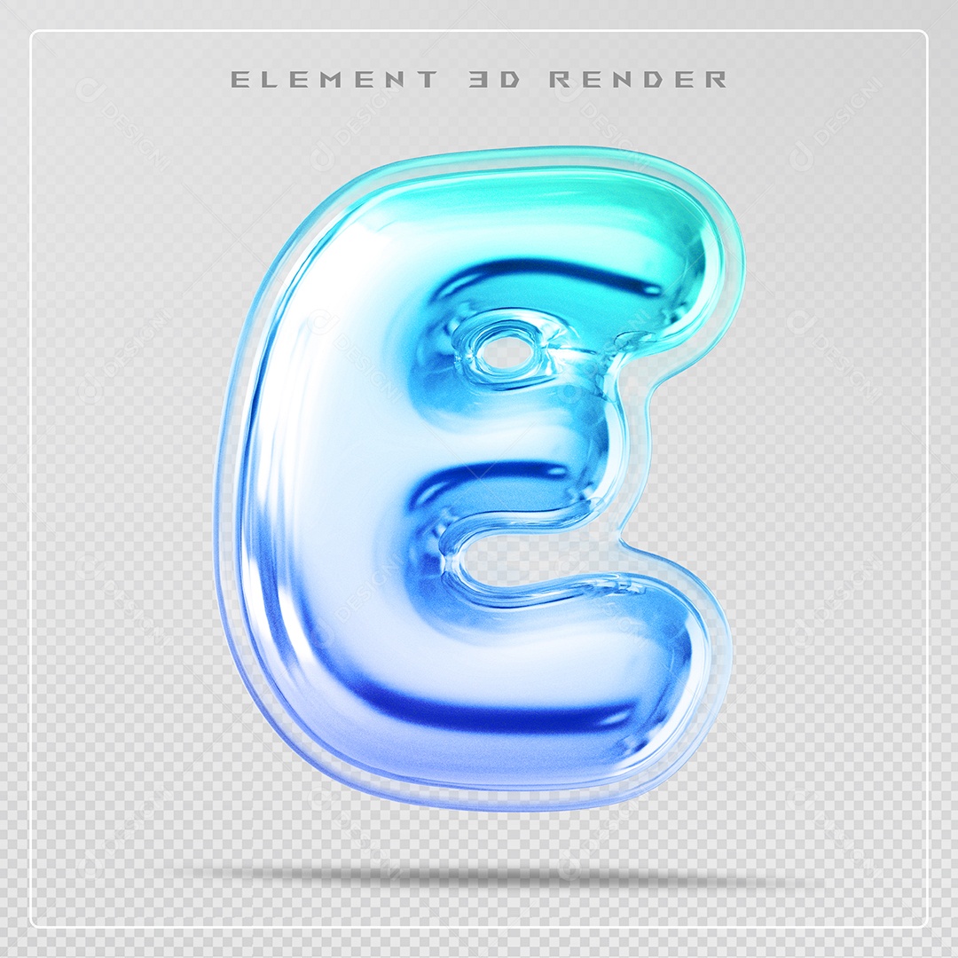 Elemento 3D Letra E Azul Para Composição PSD