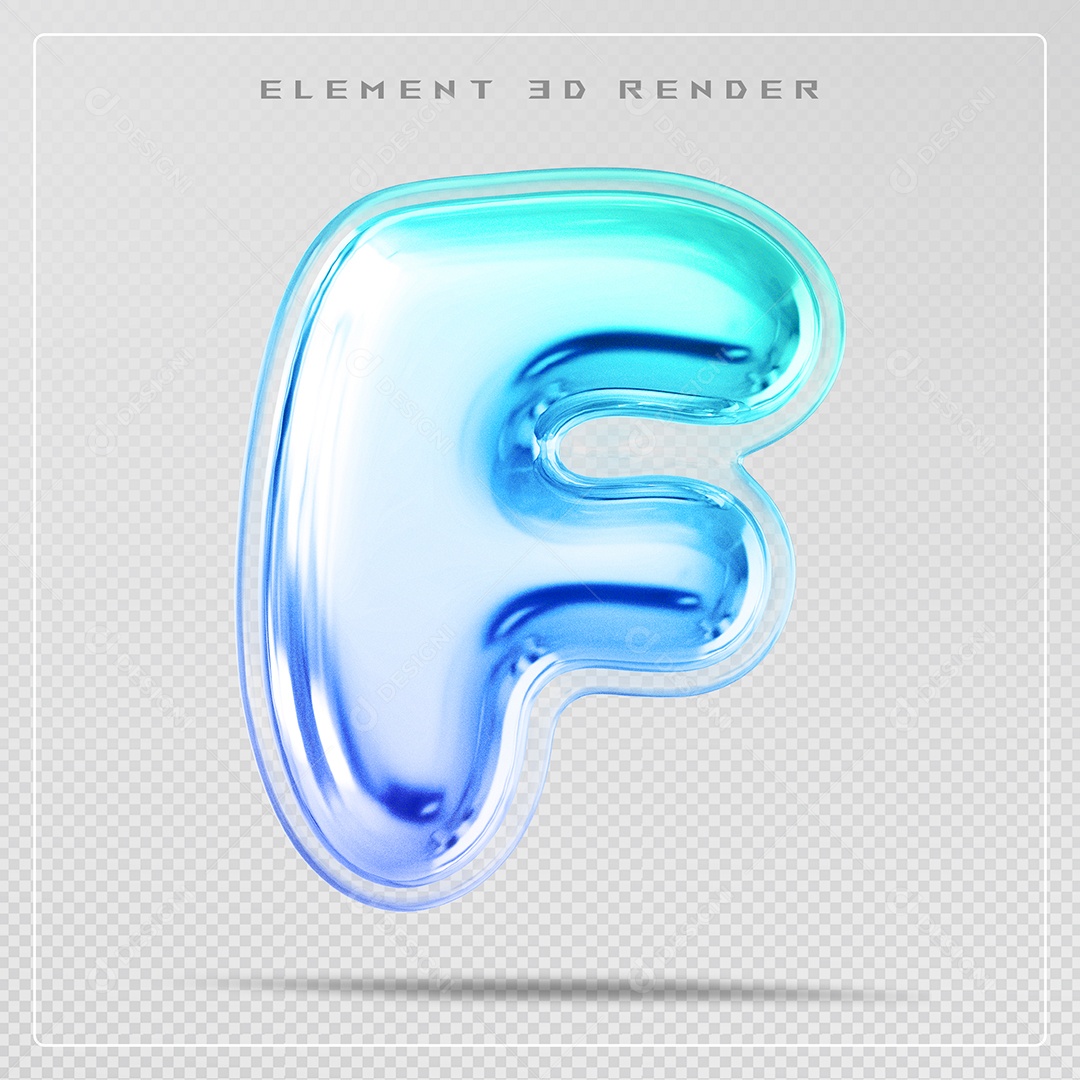 Elemento 3D Letra F Azul Para Composição PSD