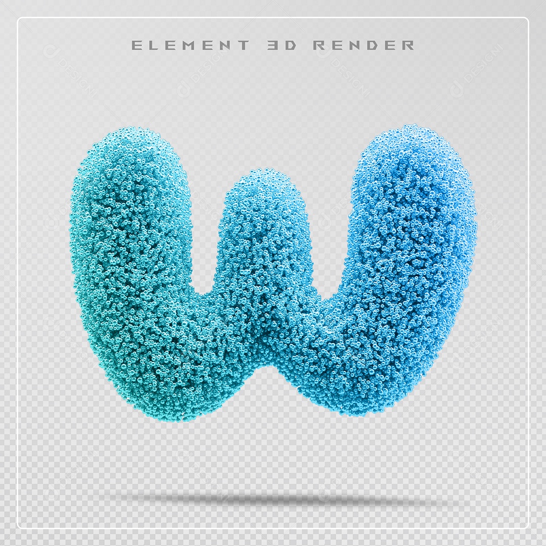 Elemento 3D Letra W Azul Para Composição PSD