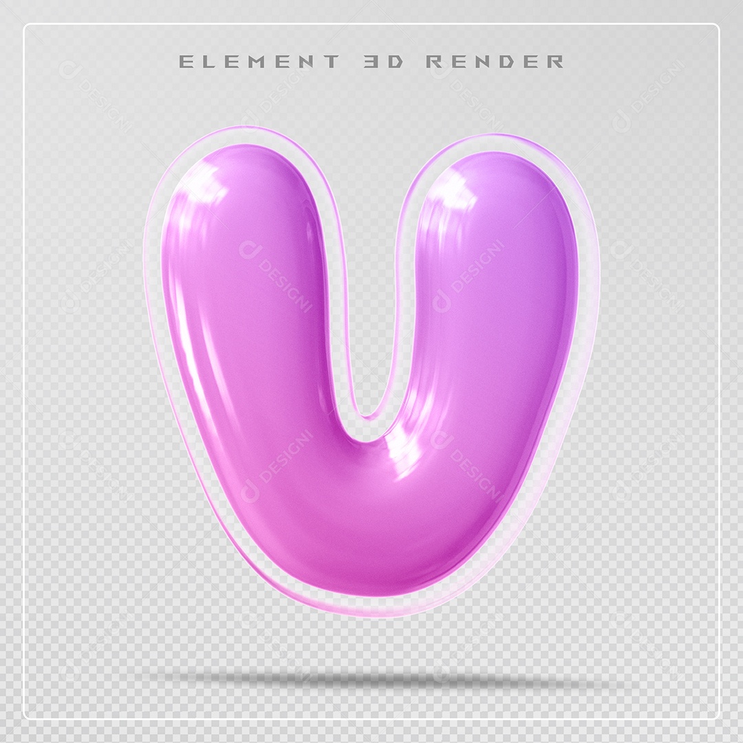 Elemento 3D Letra V Rosa Para Composição PSD