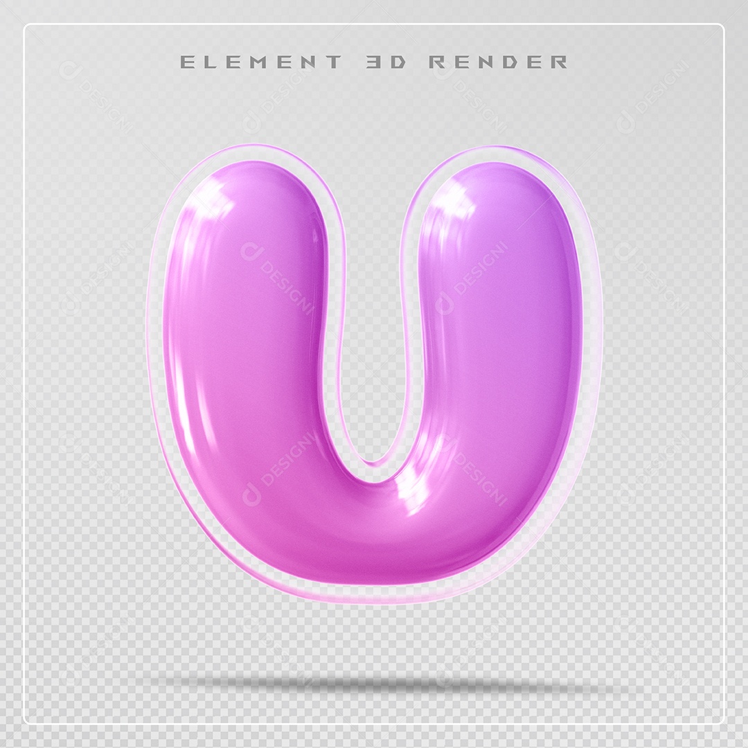 Elemento 3D Letra U Rosa Para Composição PSD
