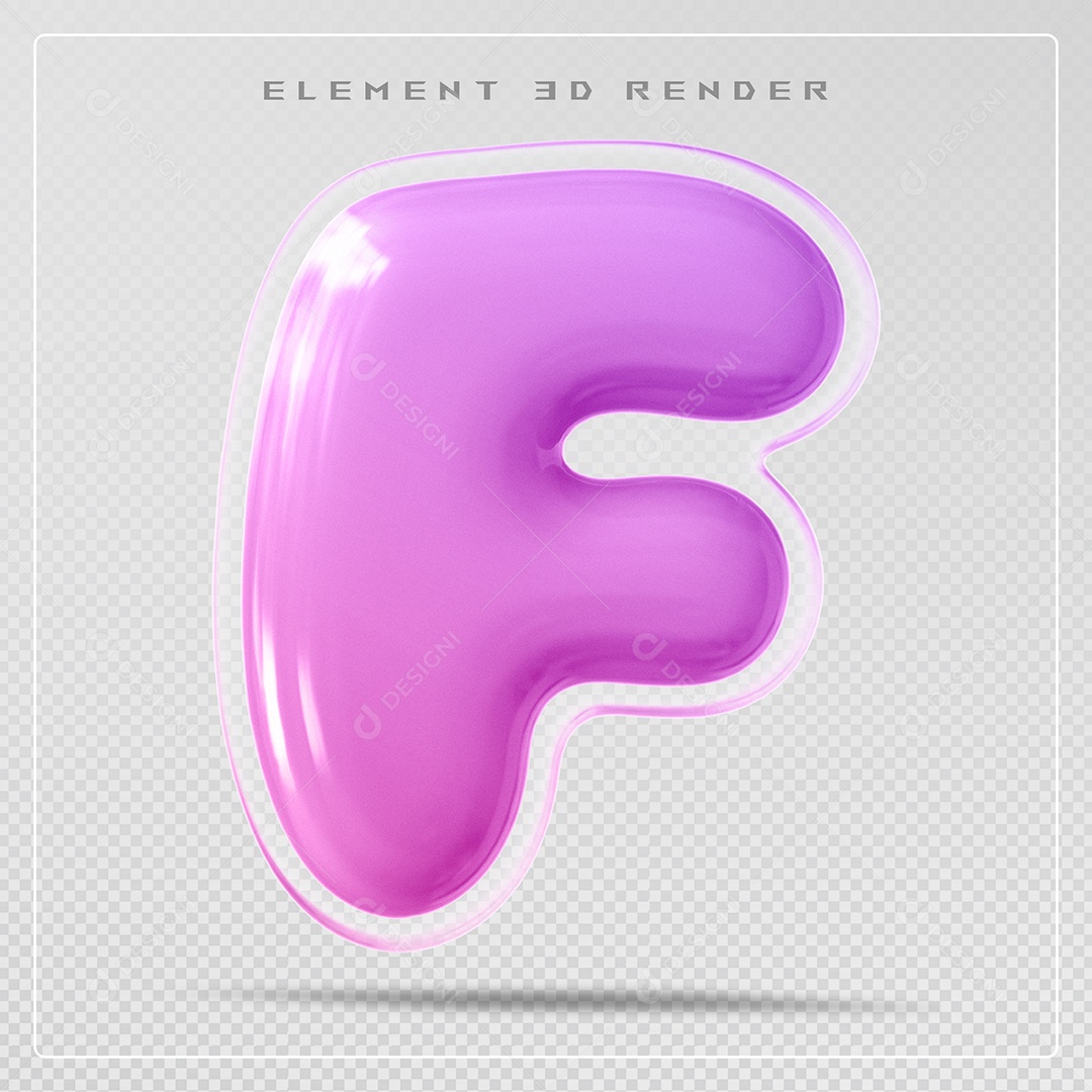 Elemento 3D Letra F Rosa Para Composição PSD