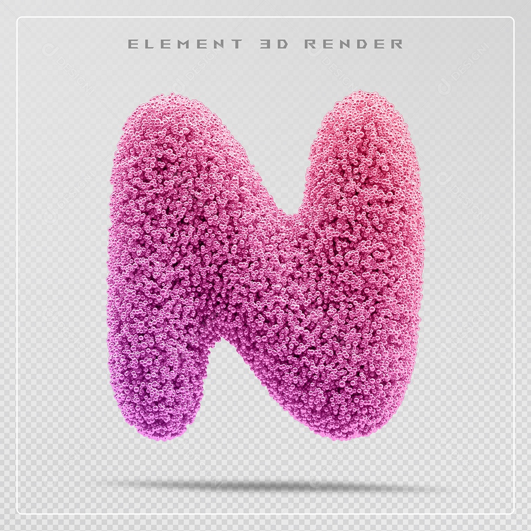 Elemento 3D Letra N Rosa Para Composição PSD