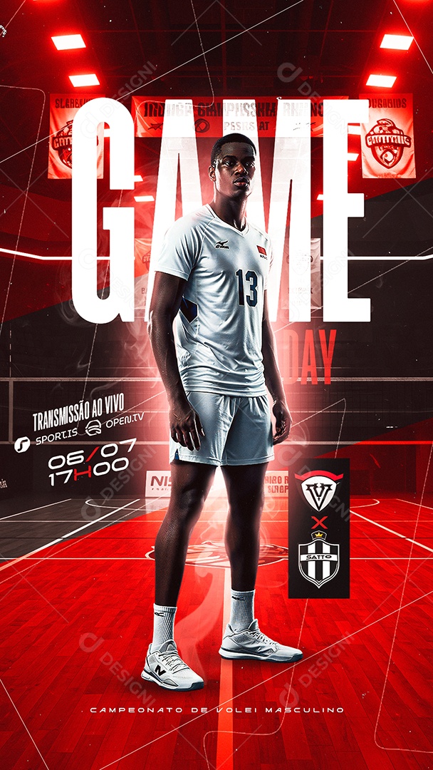 Story Campeonato De Vôlei Masculino Game Day Social Media PSD Editável
