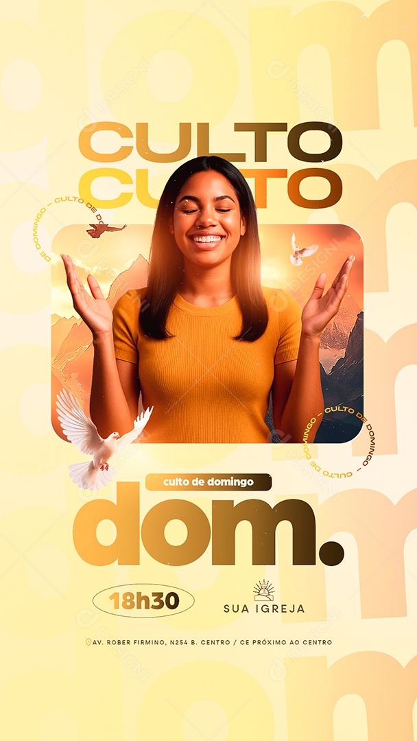 Story Flyer Gospel Culto de Domingo Social Media PSD Editável