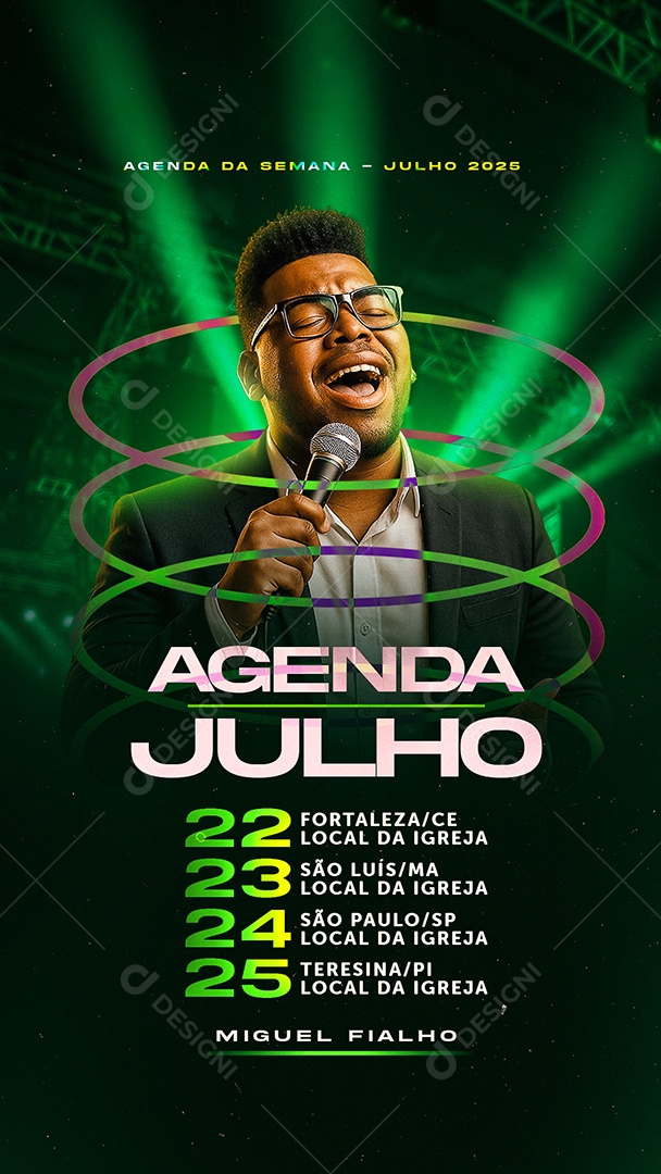 Story Flyer Gospel Agenda Julho Social Media PSD Editável