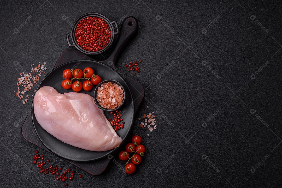Carne de frango fresca crua em uma mesa de concreto