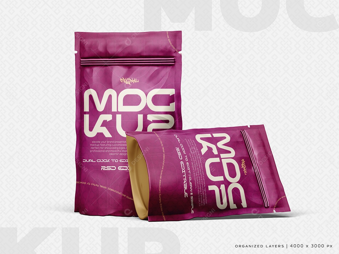Embalagem de Sachês Mockup PSD Editável