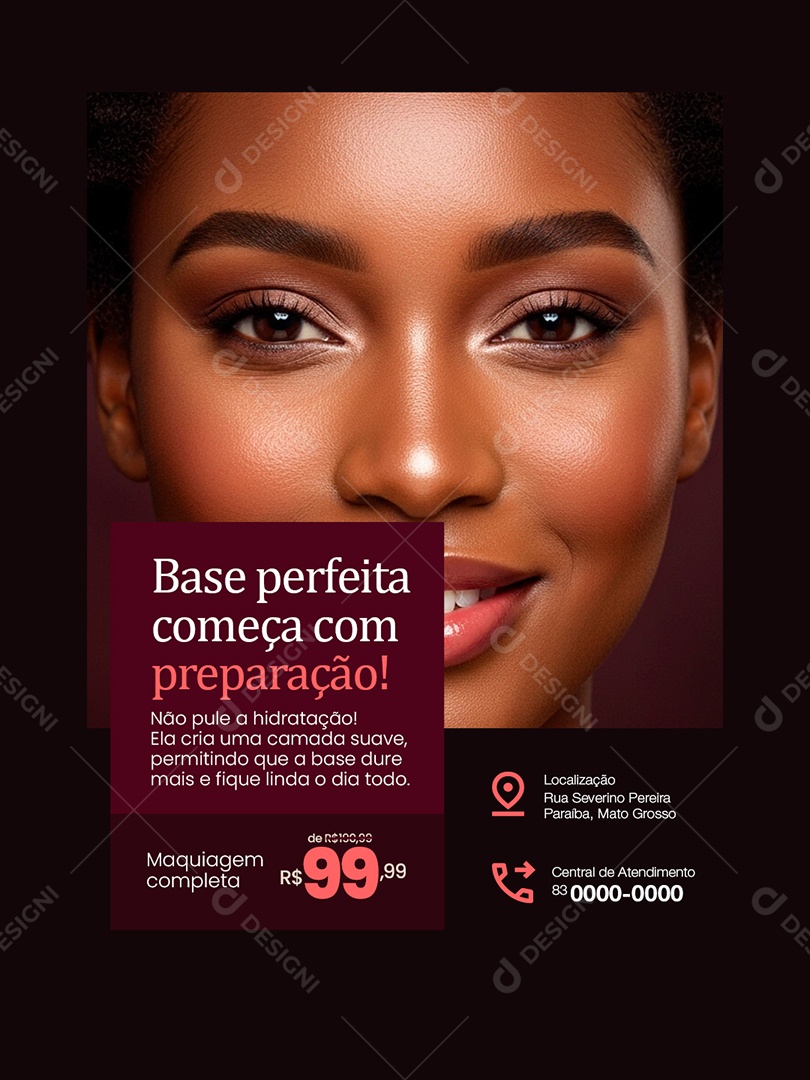 Maquiadora Base Perfeita Começa com Preparação Social Media PSD Editável