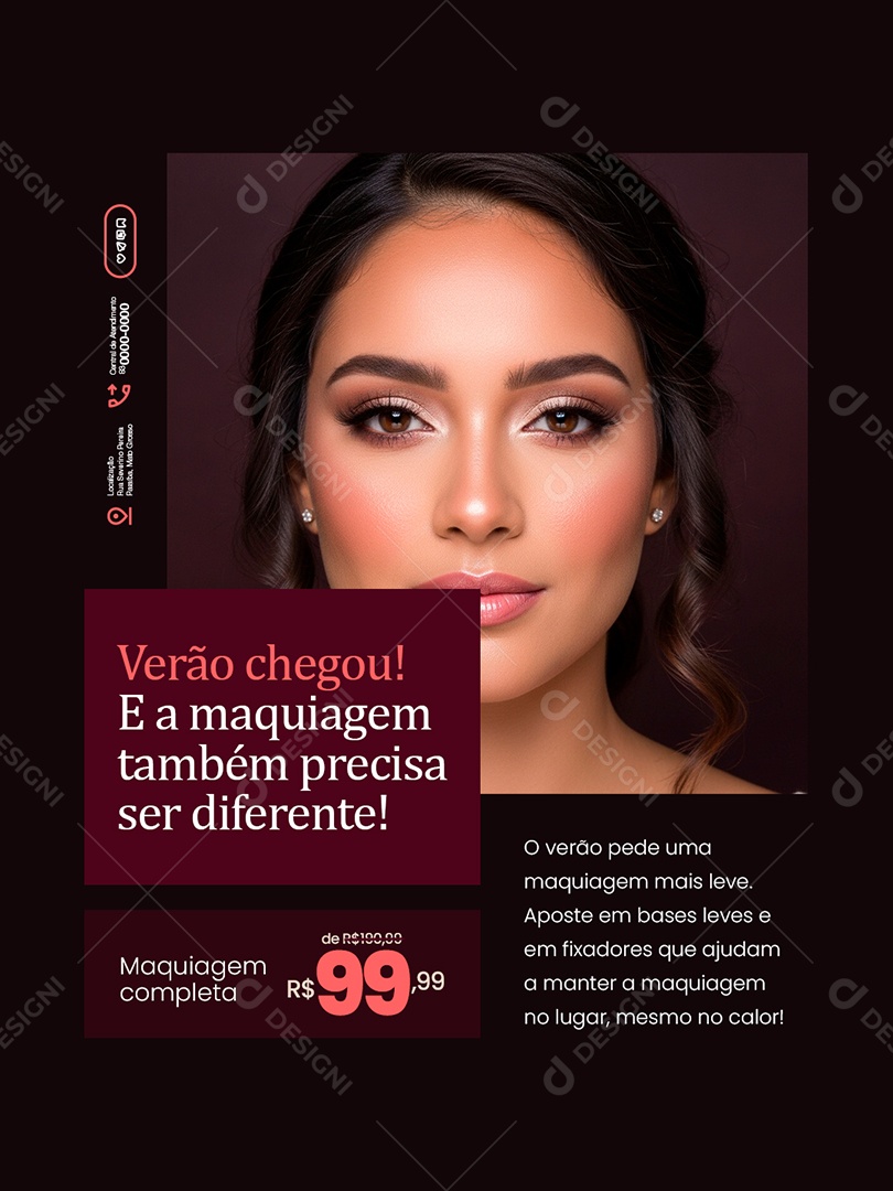 Maquiadora Verão Chegou Social Media PSD Editável